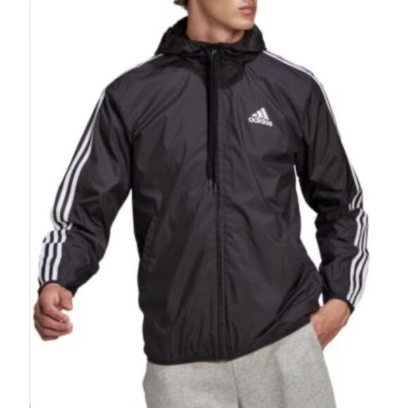 Adidas AEROREADY Essentials 3-Stripes Men Black Hooded Windbreaker Size XXL - Picture 1 of 9